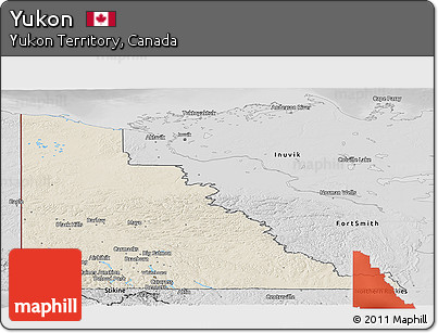 Shaded Relief Panoramic Map of Yukon, desaturated