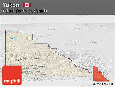Shaded Relief Panoramic Map of Yukon, lighten, desaturated