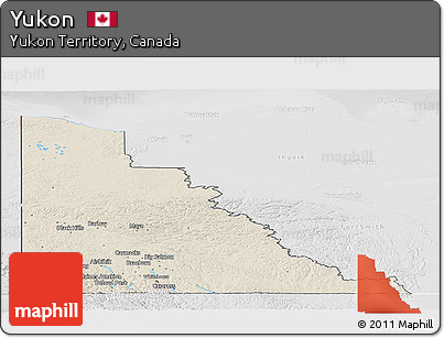Shaded Relief Panoramic Map of Yukon, lighten, desaturated