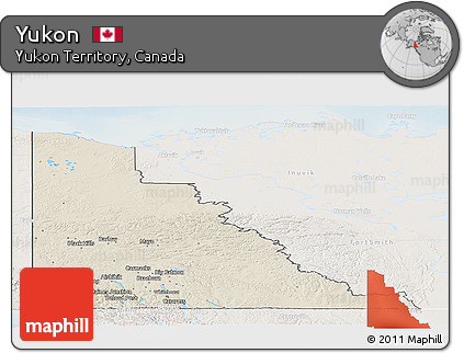 Shaded Relief Panoramic Map of Yukon, lighten