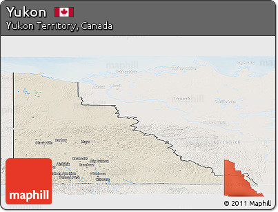 Shaded Relief Panoramic Map of Yukon, lighten