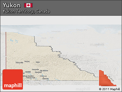 Shaded Relief Panoramic Map of Yukon, lighten, semi-desaturated