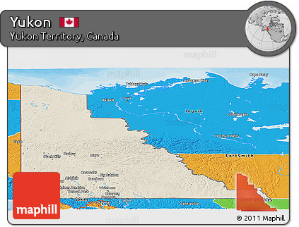 Shaded Relief Panoramic Map of Yukon, political outside