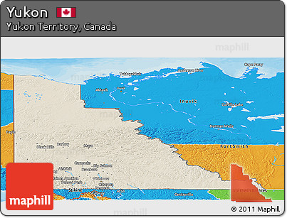 Shaded Relief Panoramic Map of Yukon, political outside