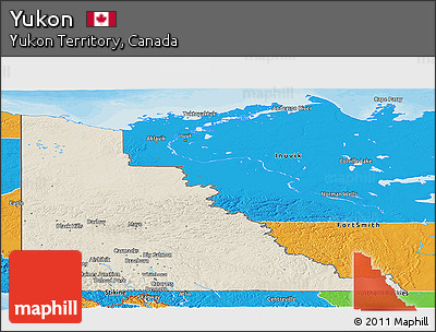 Shaded Relief Panoramic Map of Yukon, political outside