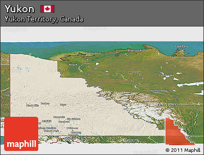 Shaded Relief Panoramic Map of Yukon, satellite outside