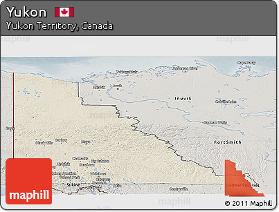 Shaded Relief Panoramic Map of Yukon, semi-desaturated