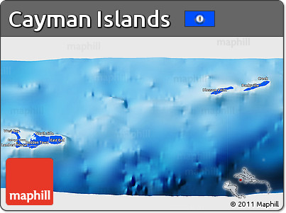 Flag 3D Map of Cayman Islands, physical outside, flag centered