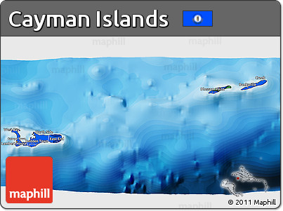 Flag 3D Map of Cayman Islands, satellite outside, bathymetry sea, flag aligned to the middle