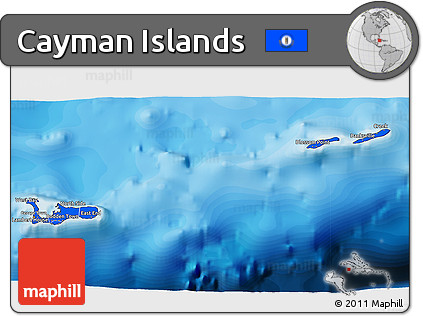 Flag 3D Map of Cayman Islands, satellite outside, bathymetry sea, flag rotated