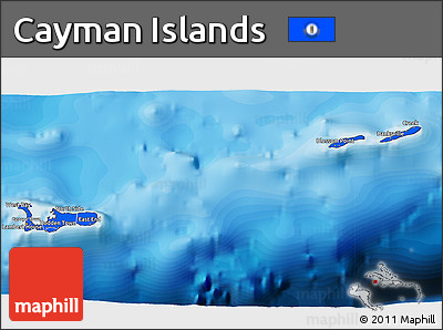 Flag 3D Map of Cayman Islands, satellite outside, bathymetry sea, flag rotated