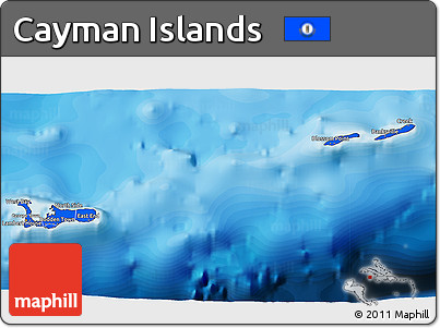Flag 3D Map of Cayman Islands, satellite outside, bathymetry sea, flag rotated