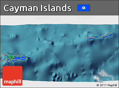 Flag 3D Map of Cayman Islands, satellite outside, flag centered