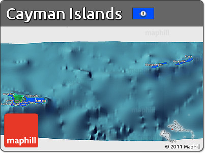 Flag 3D Map of Cayman Islands, satellite outside, flag centered