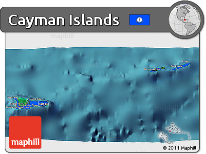 Flag 3D Map of Cayman Islands, satellite outside, flag aligned to the middle