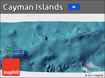 Flag 3D Map of Cayman Islands, satellite outside, flag aligned to the middle