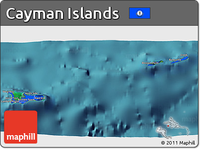 Flag 3D Map of Cayman Islands, satellite outside, flag aligned to the middle