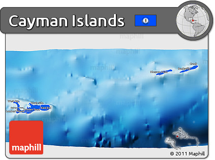 Flag 3D Map of Cayman Islands, shaded relief outside