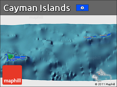 Flag 3D Map of Cayman Islands, single color outside, satellite sea, flag centered