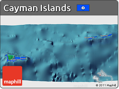 Flag 3D Map of Cayman Islands, single color outside, satellite sea, flag centered