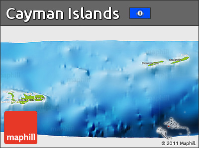 Physical 3D Map of Cayman Islands, lighten, semi-desaturated, land only
