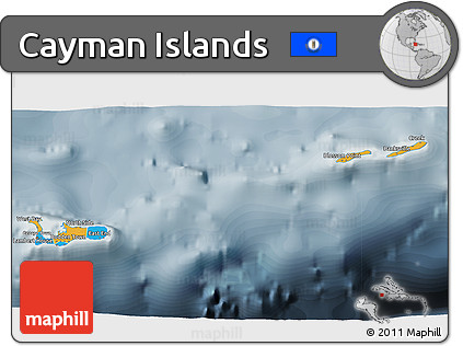 Political 3D Map of Cayman Islands, semi-desaturated