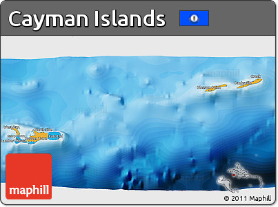 Political 3D Map of Cayman Islands, shaded relief outside, bathymetry sea