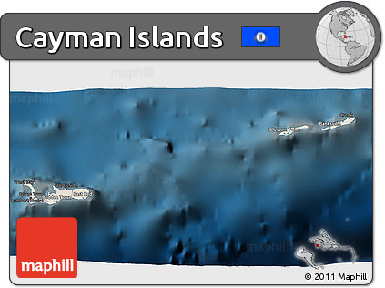 Shaded Relief 3D Map of Cayman Islands, darken