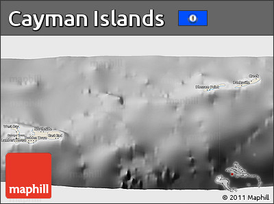 Shaded Relief 3D Map of Cayman Islands, desaturated
