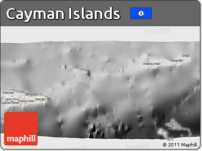 Shaded Relief 3D Map of Cayman Islands, desaturated