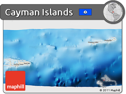 Shaded Relief 3D Map of Cayman Islands, lighten, land only