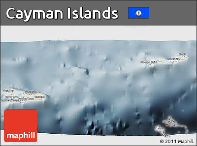 Shaded Relief 3D Map of Cayman Islands, semi-desaturated