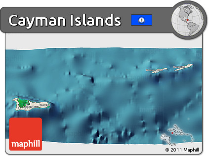 Shaded Relief 3D Map of Cayman Islands, single color outside, satellite sea