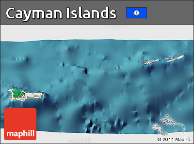 Shaded Relief 3D Map of Cayman Islands, single color outside, satellite sea