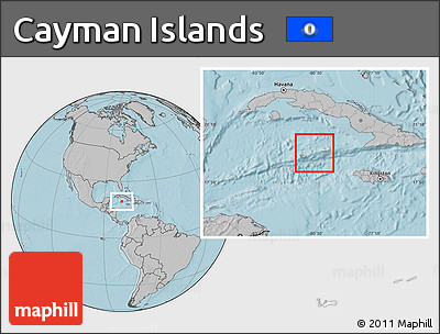 Blank Location Map of Cayman Islands, gray outside, hill shading outside