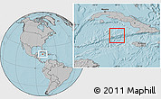 Blank Location Map of Cayman Islands, gray outside, hill shading outside