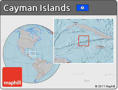 Gray Location Map of Cayman Islands, hill shading outside