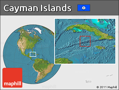Gray Location Map of Cayman Islands, satellite outside, hill shading