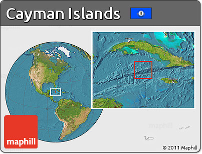 Gray Location Map of Cayman Islands, satellite outside, hill shading