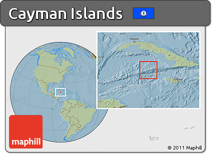 Gray Location Map of Cayman Islands, savanna style outside, hill shading outside