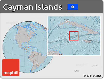 Physical Location Map of Cayman Islands, gray outside, hill shading