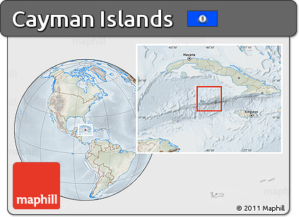 Physical Location Map of Cayman Islands, lighten, semi-desaturated