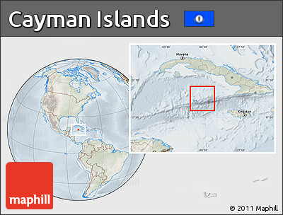 Physical Location Map of Cayman Islands, lighten, semi-desaturated