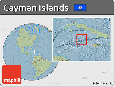 Physical Location Map of Cayman Islands, savanna style outside, hill shading