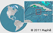 Satellite Location Map of Cayman Islands, lighten, desaturated, land only