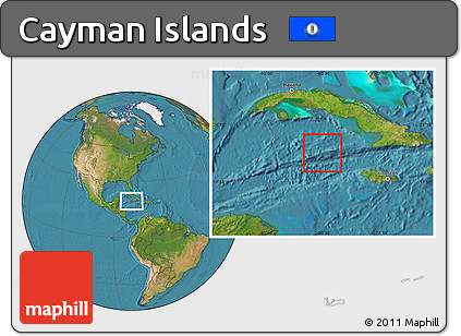 Savanna Style Location Map of Cayman Islands, satellite outside, hill shading