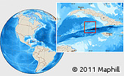 Savanna Style Location Map of Cayman Islands, shaded relief outside, hill shading