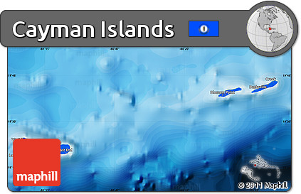 Flag Map of Cayman Islands, physical outside, bathymetry sea, flag rotated