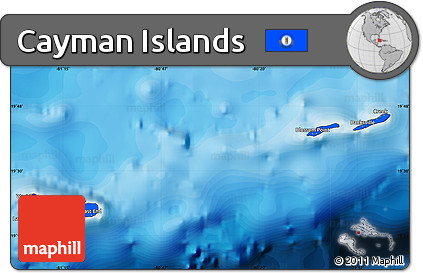 Flag Map of Cayman Islands, satellite outside, bathymetry sea, flag rotated