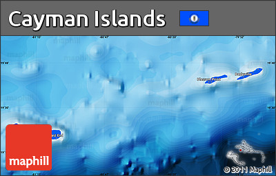 Flag Map of Cayman Islands, single color outside, bathymetry sea, shaded relief sea, flag rotated